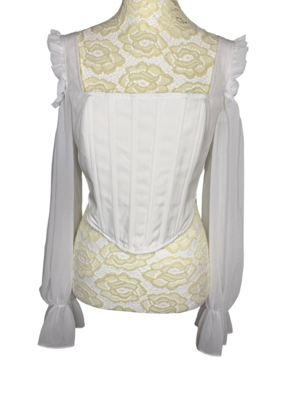 Missguided Bustier Cold Shoulder Crop Blouse Top Shirt Chiffon White 4